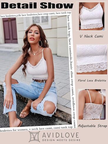 Avidlove Lace Bralette for Women Spaghetti Strap Tank Top V Neck Slim Basic Camisoles in Kuwait