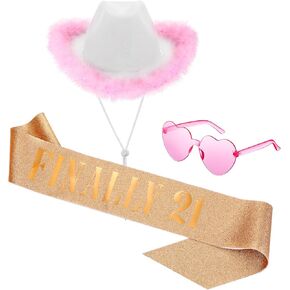 Liitrsh 3 Pcs 21st Birthday Decorations for Her Include Cowboy Hat with Feathers, Heart Shape Sunglasses and Finally 21 Birthday Sash, 21st Birthday Gifts for Women Party Dress Up in Saudi Arabia