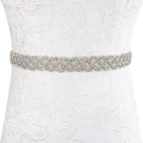 Lovful Handmade Bridal Belt, Rhinestone Wedding Dress Belts, Ribbon Crystal Sash for Women