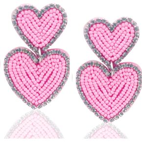 Statement Drop Earrings - Bohemian Beaded Big Heart Dangle Earrings Gift for Women