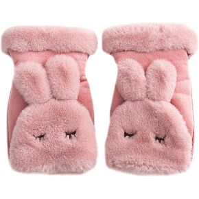 Sherry Flip Half Finger Mittens Girls Winter Warm Suede Gloves Cute Rabbit Fleece Lining Fingerless Gloves in Saudi Arabia
