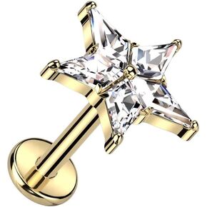 Pierced Owl 16GA F136 Implant Grade Titanium Internally Threaded CZ Crystal Star Top Labret Stud
