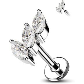 Agrewd Minimalist Marquise G23 Solid Titanium Cartilage Earrings Stud 16G Helix Tragus Earrings for Women Tragus Helix Piercing Jewelry Surgical Steel Hypoallergenic