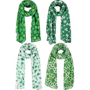 4 Pieces Women's St. Patrick's Shamrock Scarf Irish Green Clover St. Patrick's Day Printed Scarf Shamrock Scarf for Women Holiday Outfits Accessories in Kuwait