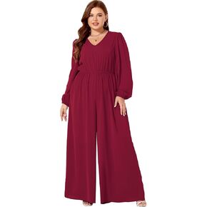 بذلة Tanmolo للنساء أنيقة بمقاس كبير ورقبة على شكل حرف V وأكمام طويلة وأرجل واسعة وسروال قصير للسيدات مع جيوب in Kuwait