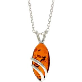 SilverAmber Jewellery - 925 Sterling Silver & Genuine Baltic Amber Oval Modern Designer Pendant - Chain not included - GL271
