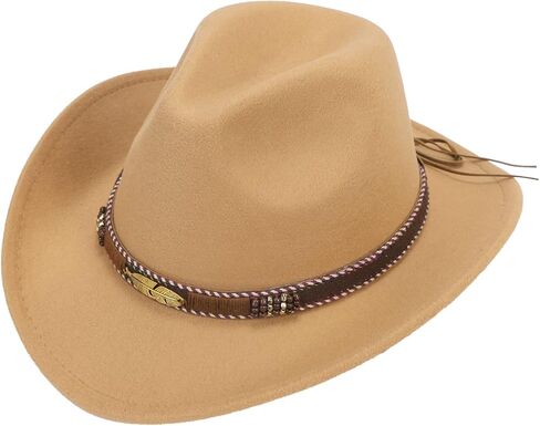 قبعة راعية البقر الكلاسيكية، قبعات رعاة البقر الغربية مع مشبك، قبعات واسعة الحواف من اللباد البقرة والأولاد فيدورا بنما للنساء in Kuwait