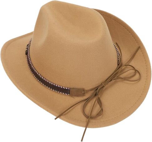 قبعة راعية البقر الكلاسيكية، قبعات رعاة البقر الغربية مع مشبك، قبعات واسعة الحواف من اللباد البقرة والأولاد فيدورا بنما للنساء in Kuwait