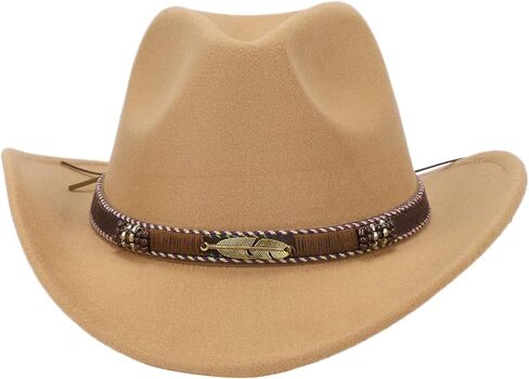 قبعة راعية البقر الكلاسيكية، قبعات رعاة البقر الغربية مع مشبك، قبعات واسعة الحواف من اللباد البقرة والأولاد فيدورا بنما للنساء in Kuwait