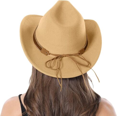قبعة راعية البقر الكلاسيكية، قبعات رعاة البقر الغربية مع مشبك، قبعات واسعة الحواف من اللباد البقرة والأولاد فيدورا بنما للنساء in Kuwait