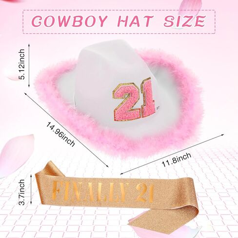 Liitrsh 3 Pcs 21st Birthday Decorations for Her Include Cowboy Hat with Feathers, Heart Shape Sunglasses and Finally 21 Birthday Sash, 21st Birthday Gifts for Women Party Dress Up in Saudi Arabia