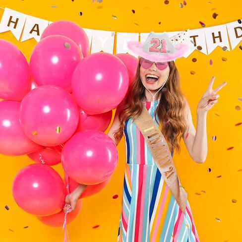 Liitrsh 3 Pcs 21st Birthday Decorations for Her Include Cowboy Hat with Feathers, Heart Shape Sunglasses and Finally 21 Birthday Sash, 21st Birthday Gifts for Women Party Dress Up in Saudi Arabia