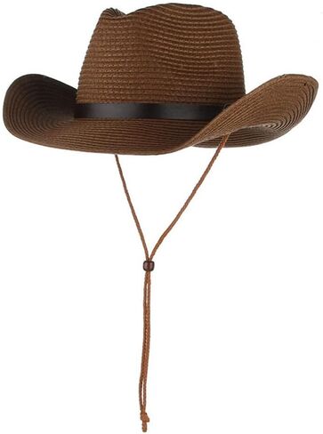 Straw Cowboy Hat for Men Women Wide Brim Sun Hat Cowgirl Panama Hat with Chin Strap Sombrero UV Protection Travel Outdoor Hat in Saudi Arabia