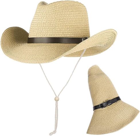 Straw Cowboy Hat for Men Women Wide Brim Sun Hat Cowgirl Panama Hat with Chin Strap Sombrero UV Protection Travel Outdoor Hat in Saudi Arabia