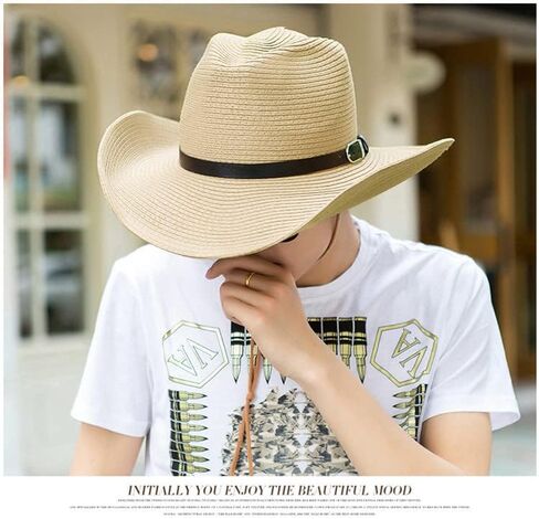 Straw Cowboy Hat for Men Women Wide Brim Sun Hat Cowgirl Panama Hat with Chin Strap Sombrero UV Protection Travel Outdoor Hat in Saudi Arabia