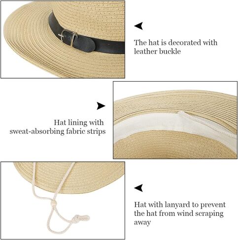 Straw Cowboy Hat for Men Women Wide Brim Sun Hat Cowgirl Panama Hat with Chin Strap Sombrero UV Protection Travel Outdoor Hat in Saudi Arabia