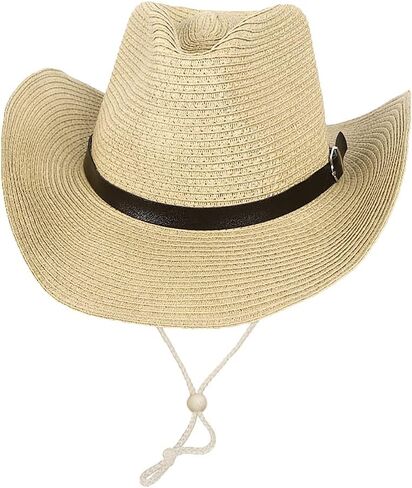 Straw Cowboy Hat for Men Women Wide Brim Sun Hat Cowgirl Panama Hat with Chin Strap Sombrero UV Protection Travel Outdoor Hat in Saudi Arabia