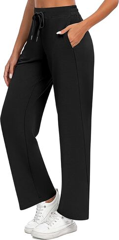 Locoowai 2 قطعة سراويل رياضية نسائية كاجوال واسعة الساق برباط الخصر فضفاضة للركض سراويل يوجا فضفاضة مع جيوب in Kuwait