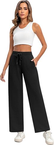 Locoowai 2 قطعة سراويل رياضية نسائية كاجوال واسعة الساق برباط الخصر فضفاضة للركض سراويل يوجا فضفاضة مع جيوب in Kuwait