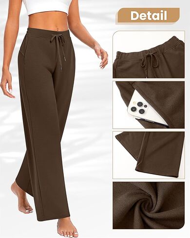 Locoowai 2 قطعة سراويل رياضية نسائية كاجوال واسعة الساق برباط الخصر فضفاضة للركض سراويل يوجا فضفاضة مع جيوب in Kuwait