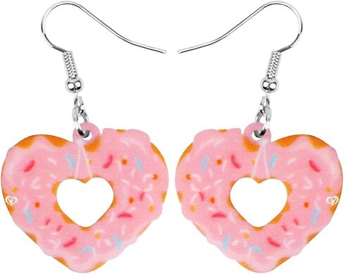 WEVENI Acrylic Valentines Day Cute Love Heart Donuts Earrings Dangle Fashion Jewelry for Women Girls Kids Charm Gift in Saudi Arabia