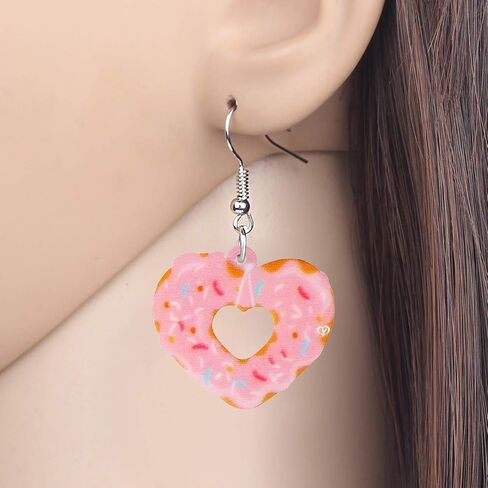 WEVENI Acrylic Valentines Day Cute Love Heart Donuts Earrings Dangle Fashion Jewelry for Women Girls Kids Charm Gift in Saudi Arabia