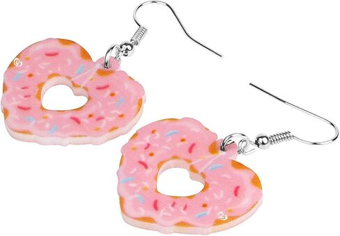 WEVENI Acrylic Valentines Day Cute Love Heart Donuts Earrings Dangle Fashion Jewelry for Women Girls Kids Charm Gift in Saudi Arabia