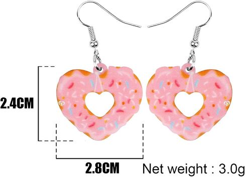 WEVENI Acrylic Valentines Day Cute Love Heart Donuts Earrings Dangle Fashion Jewelry for Women Girls Kids Charm Gift in Saudi Arabia