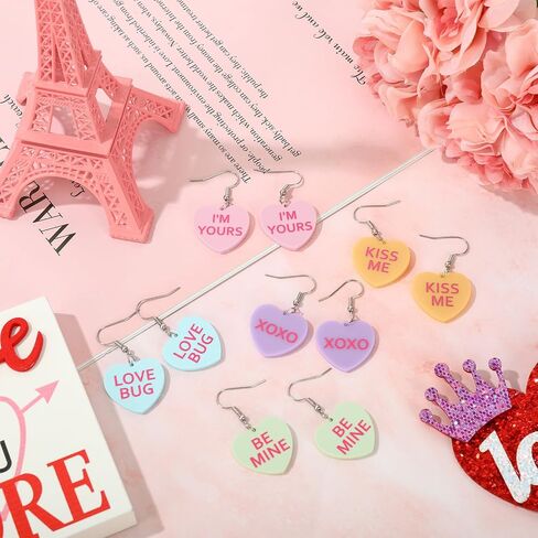 Whaline 5 أزواج من الأقراط الأكريليكية لعيد الحب على شكل قلب وأقراط متدلية على شكل قلب للمحادثة وأقراط متدلية على شكل قلب للنساء مجوهرات وإكسسوارات هدايا الحفلات in Saudi Arabia