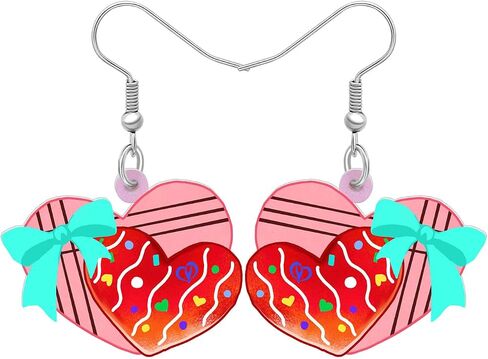 WEVENI Acrylic Valentines Day Cute Love Heart Donuts Earrings Dangle Fashion Jewelry for Women Girls Kids Charm Gift in Saudi Arabia