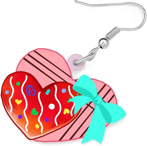 WEVENI Acrylic Valentines Day Cute Love Heart Donuts Earrings Dangle Fashion Jewelry for Women Girls Kids Charm Gift in Saudi Arabia