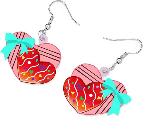 WEVENI Acrylic Valentines Day Cute Love Heart Donuts Earrings Dangle Fashion Jewelry for Women Girls Kids Charm Gift in Saudi Arabia