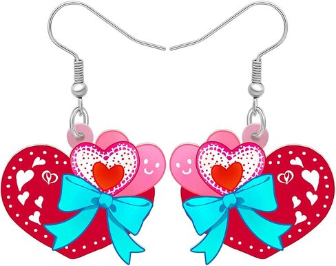 WEVENI Acrylic Valentines Day Cute Love Heart Donuts Earrings Dangle Fashion Jewelry for Women Girls Kids Charm Gift in Saudi Arabia