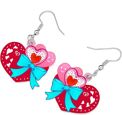 WEVENI Acrylic Valentines Day Cute Love Heart Donuts Earrings Dangle Fashion Jewelry for Women Girls Kids Charm Gift in Saudi Arabia