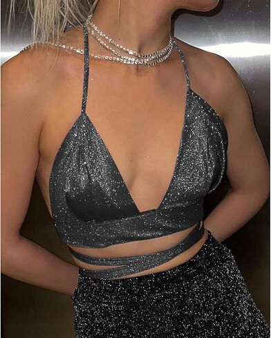 FlyCC المرأة مثير الرسن المحاصيل الأعلى لامعة الهذيان الرقص صديرية دائرية الصدرية تانك الأعلى in Kuwait