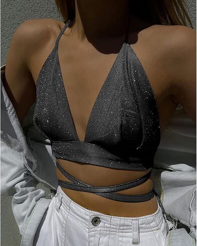 FlyCC المرأة مثير الرسن المحاصيل الأعلى لامعة الهذيان الرقص صديرية دائرية الصدرية تانك الأعلى in Kuwait