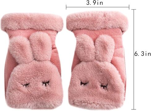 Sherry Flip Half Finger Mittens Girls Winter Warm Suede Gloves Cute Rabbit Fleece Lining Fingerless Gloves in Saudi Arabia
