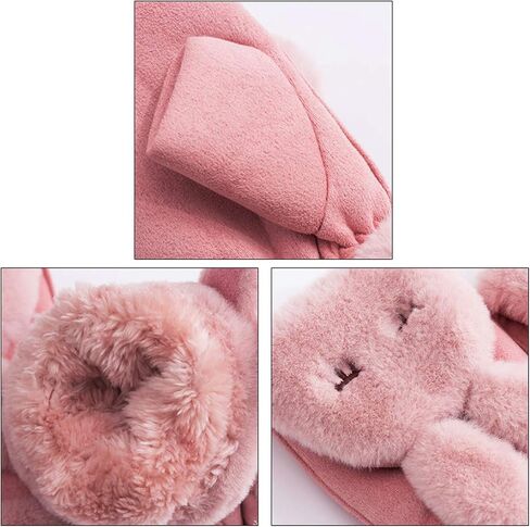 Sherry Flip Half Finger Mittens Girls Winter Warm Suede Gloves Cute Rabbit Fleece Lining Fingerless Gloves in Saudi Arabia