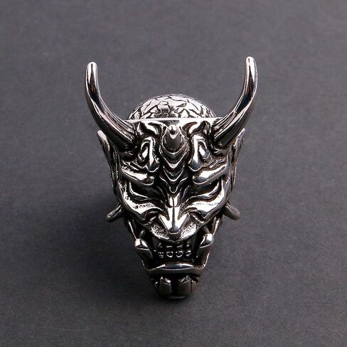 VUIFONGS Hannya Mask خاتم جمجمة قوطي مصاص دماء جمجمة برجنا هيكل عظمي من الفولاذ المقاوم للصدأ الشيطان الهيب هوب الراب الشرير الصخور النوادي الهالوين التنكرية للأولاد مجوهرات خواتم كوبية للرجال in Saudi Arabia