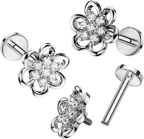 Cute Flower Cartilage Monroe Stud Earrings Cubic Zirconia Crystal Floral Tragus Lip Labret Helix Studs Earring Nose Rings Dainty Medusa Body Piercing Jewelry Gifts for Women Girls Men 16G in Kuwait