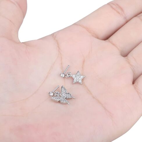 Aumeo 20G حلقات الأنف المتدلية ترصيع الجراحية الصلب العظام على شكل الأنف ترصيع فراشة نجمة القمر تشيكوسلوفاكيا كريستال المتدلية ثقب الأنف مجوهرات للنساء in Kuwait
