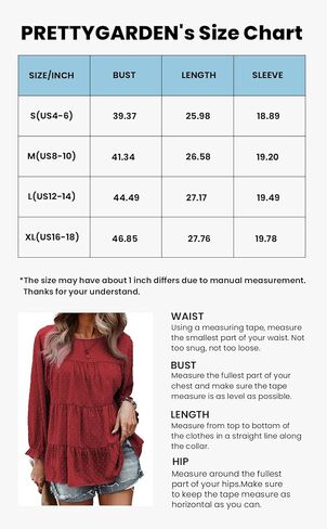 PRETTYGARDEN بلوزة شيفون فضفاضة صيفية للسيدات بأكمام طويلة ورقبة دائرية غير رسمية بيبلوم in Kuwait