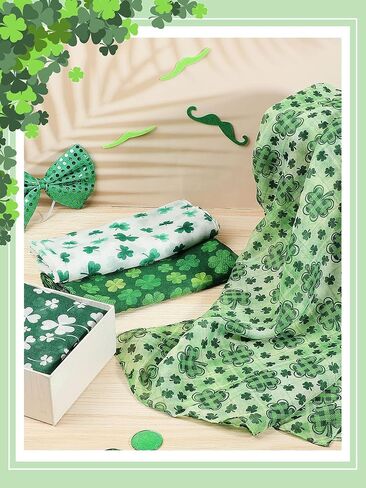 4 Pieces Women's St. Patrick's Shamrock Scarf Irish Green Clover St. Patrick's Day Printed Scarf Shamrock Scarf for Women Holiday Outfits Accessories, Green, White, 180 x 50 cm in Saudi Arabia