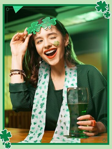 4 Pieces Women's St. Patrick's Shamrock Scarf Irish Green Clover St. Patrick's Day Printed Scarf Shamrock Scarf for Women Holiday Outfits Accessories, Green, White, 180 x 50 cm in Saudi Arabia