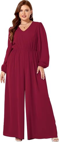 بذلة Tanmolo للنساء أنيقة بمقاس كبير ورقبة على شكل حرف V وأكمام طويلة وأرجل واسعة وسروال قصير للسيدات مع جيوب in Kuwait