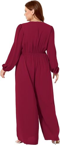 بذلة Tanmolo للنساء أنيقة بمقاس كبير ورقبة على شكل حرف V وأكمام طويلة وأرجل واسعة وسروال قصير للسيدات مع جيوب in Kuwait