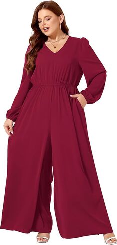 بذلة Tanmolo للنساء أنيقة بمقاس كبير ورقبة على شكل حرف V وأكمام طويلة وأرجل واسعة وسروال قصير للسيدات مع جيوب in Kuwait