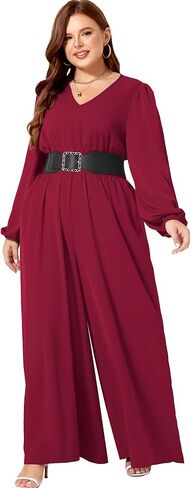 بذلة Tanmolo للنساء أنيقة بمقاس كبير ورقبة على شكل حرف V وأكمام طويلة وأرجل واسعة وسروال قصير للسيدات مع جيوب in Kuwait