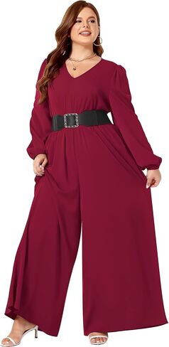 بذلة Tanmolo للنساء أنيقة بمقاس كبير ورقبة على شكل حرف V وأكمام طويلة وأرجل واسعة وسروال قصير للسيدات مع جيوب in Kuwait