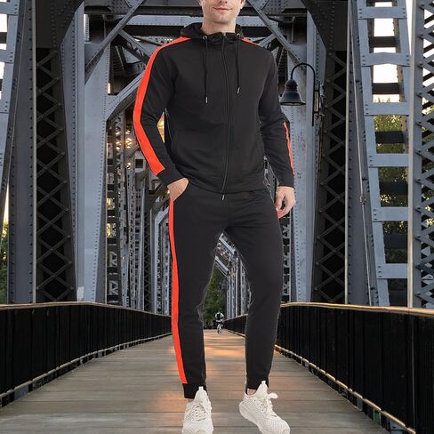 Congluoki Sweatsuits للرجال رياضية الرجال بذلات رياضية 2 قطعة مجموعة زمم هوديي رياضي الركض الصالة الرياضية العضلات in Saudi Arabia